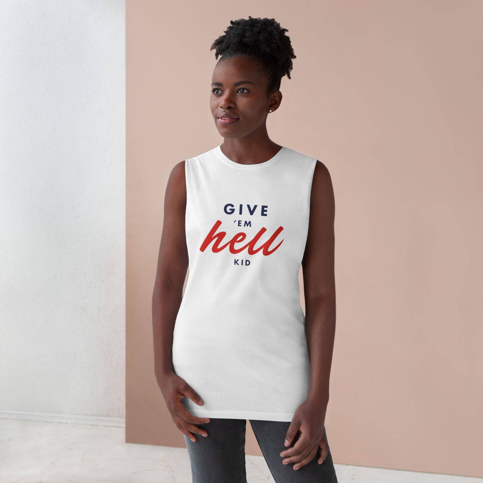 ‘Give 'Em Hell Kid' Unisex Tank Top - Its Fine, I Am Fine