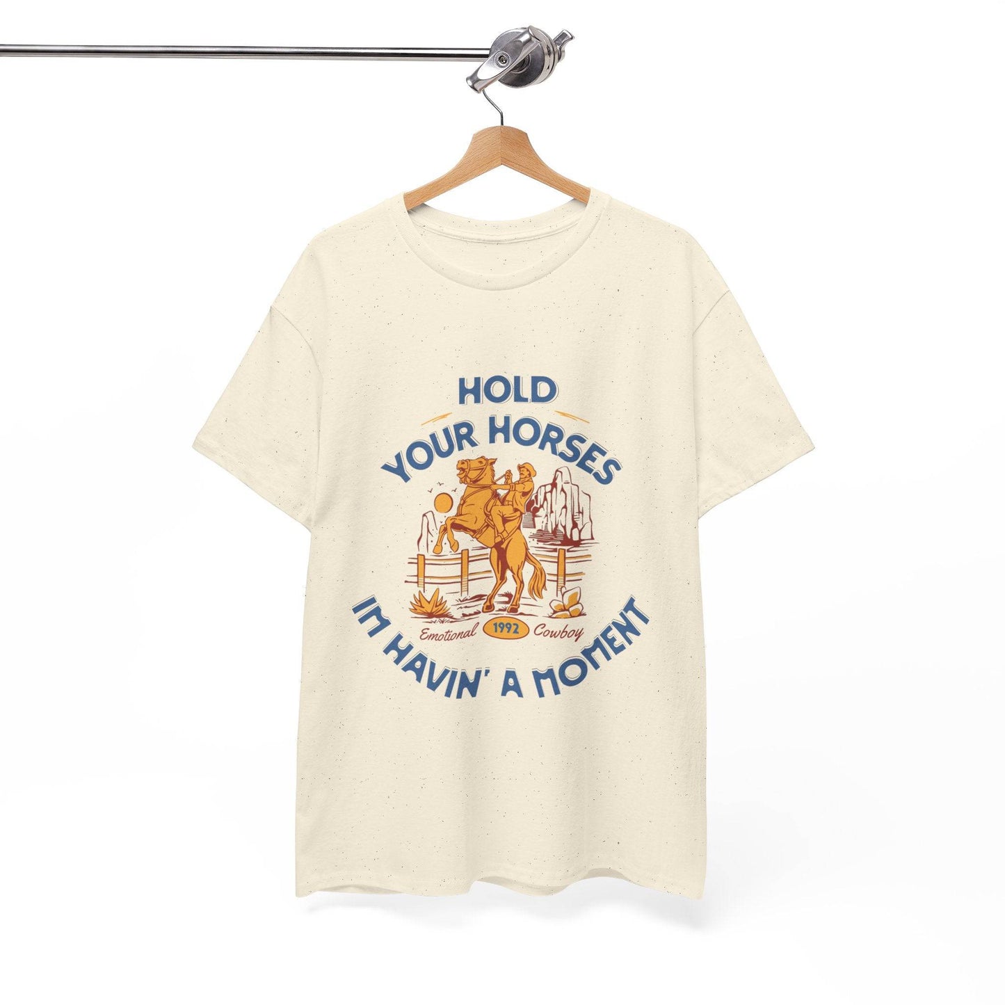 Hold Your Horses Vintage Western Tee – Funny Cowboy Graphic Shirt, Unisex Heavy Cotton - Its Fine, I Am Fine