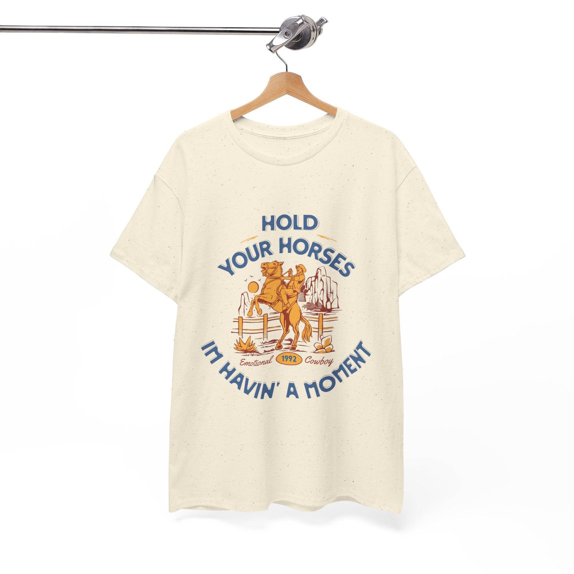 Hold Your Horses Vintage Western Tee – Funny Cowboy Graphic Shirt, Unisex Heavy Cotton - Its Fine, I Am Fine