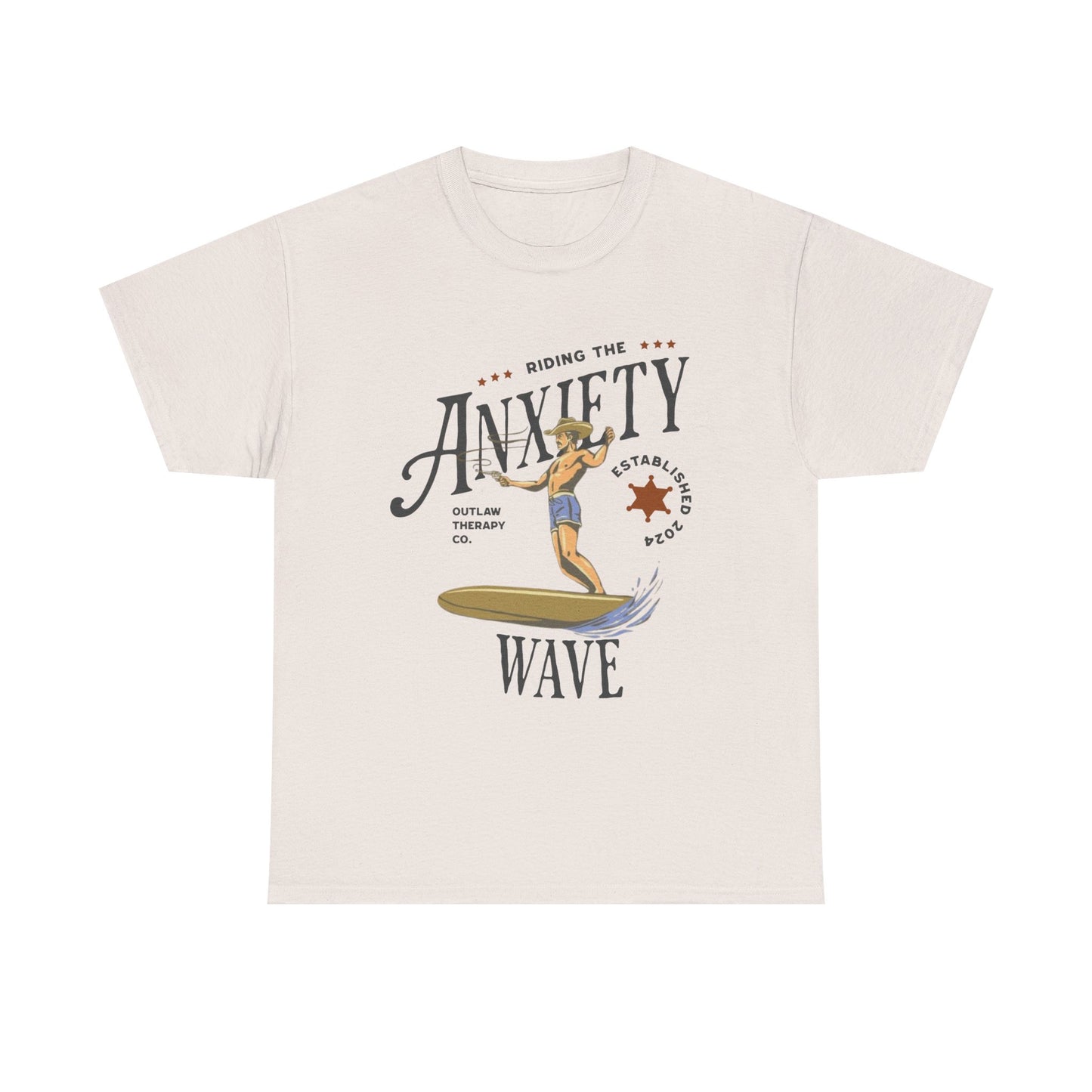 Riding the Anxiety Wave Unisex Heavy Cotton Tee - Relaxed Fit Stress Relief Shirt