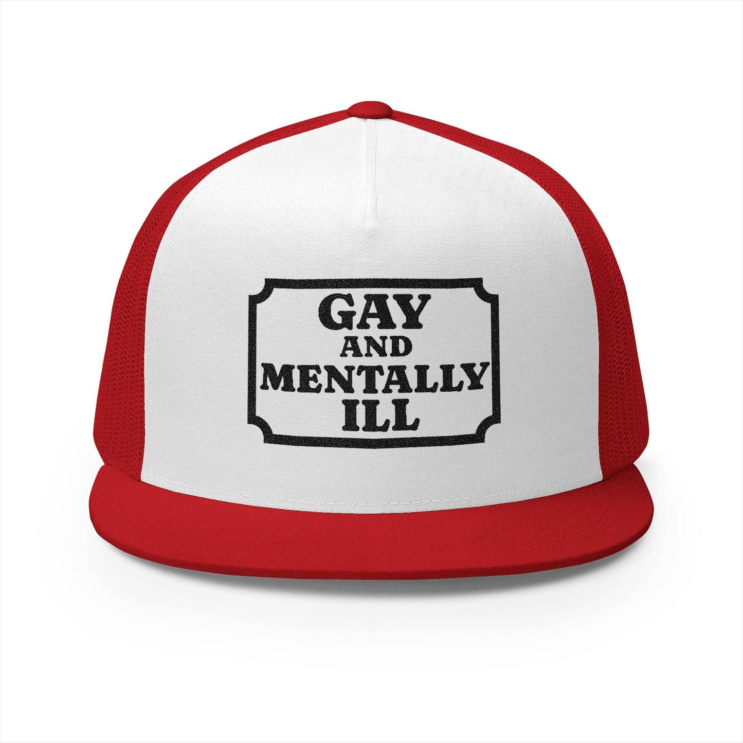 Pride & Mental Health 5 Panel Trucker Cap - Embroidered Supportive Hat - Its Fine, I Am Fine