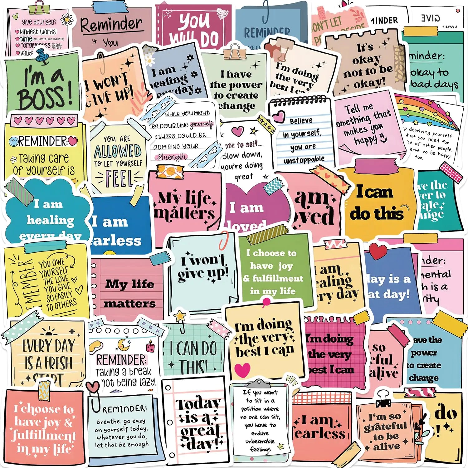 50 PCS Motivational Quote Stickers – Waterproof, Aesthetic & Inspiring! - Its Fine, I Am Fine