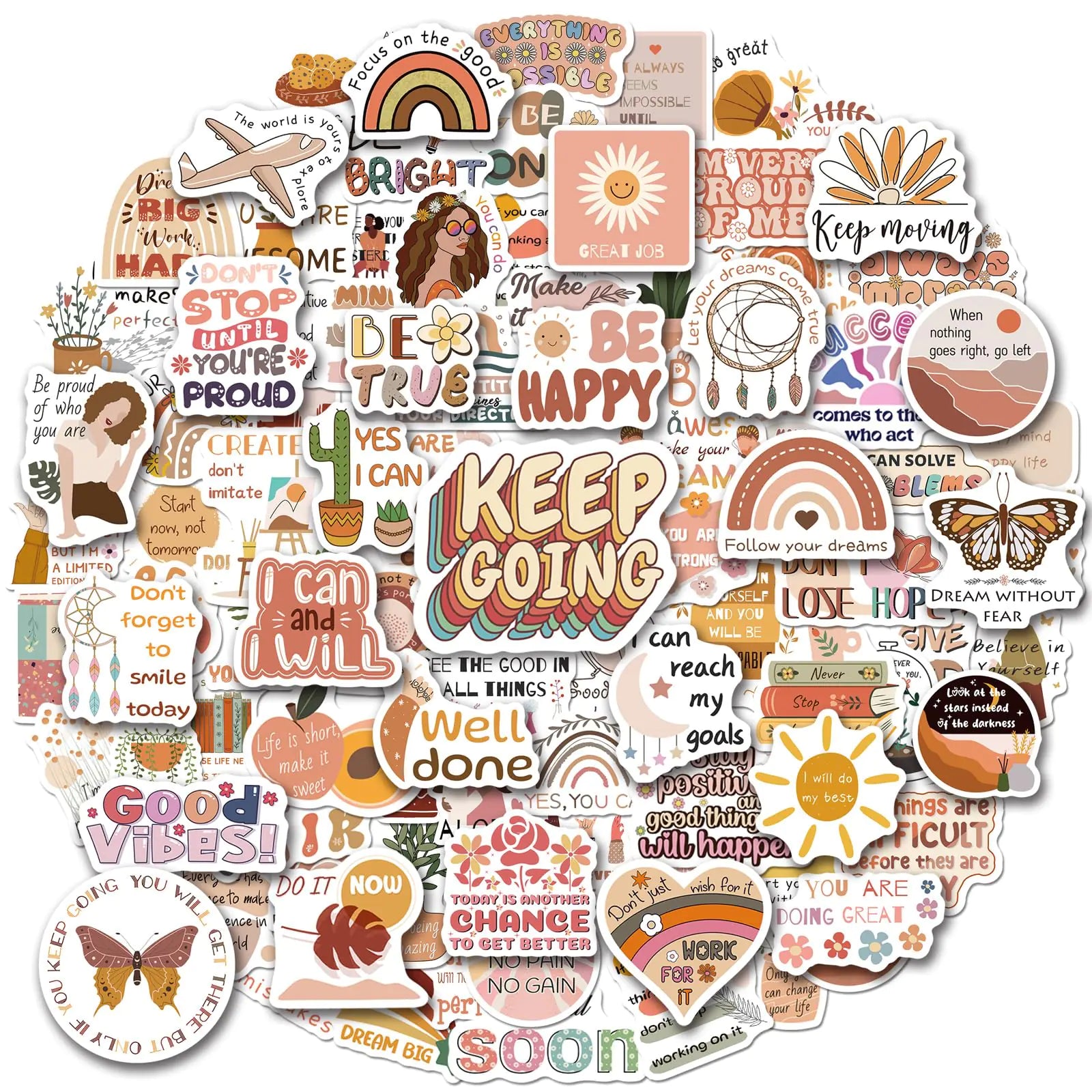 200 Boho Inspirational Stickers – Aesthetic, Motivational & Waterproof! - Its Fine, I Am Fine