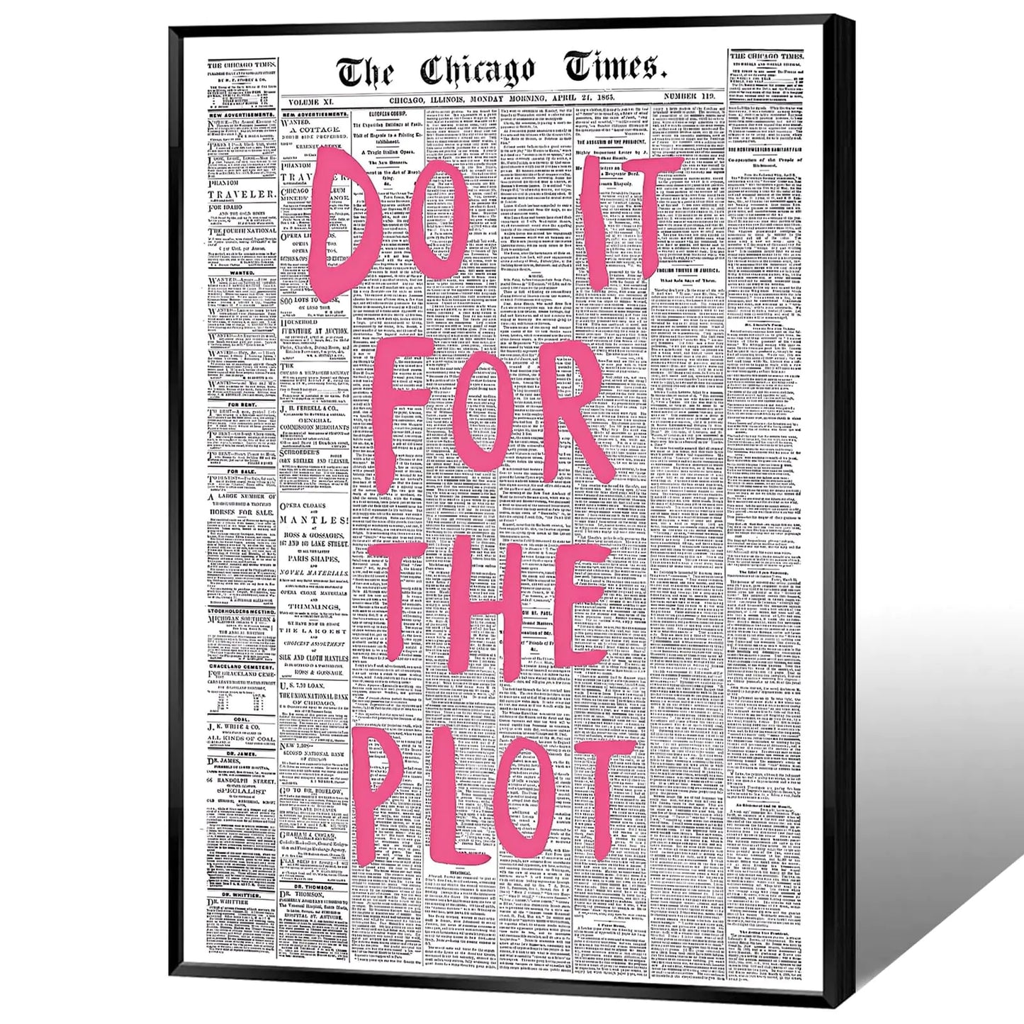 Vintage Chicago Newspaper Canvas – Retro Aesthetic Wall Art with Motivational Pink Quote! - Its Fine, I Am Fine
